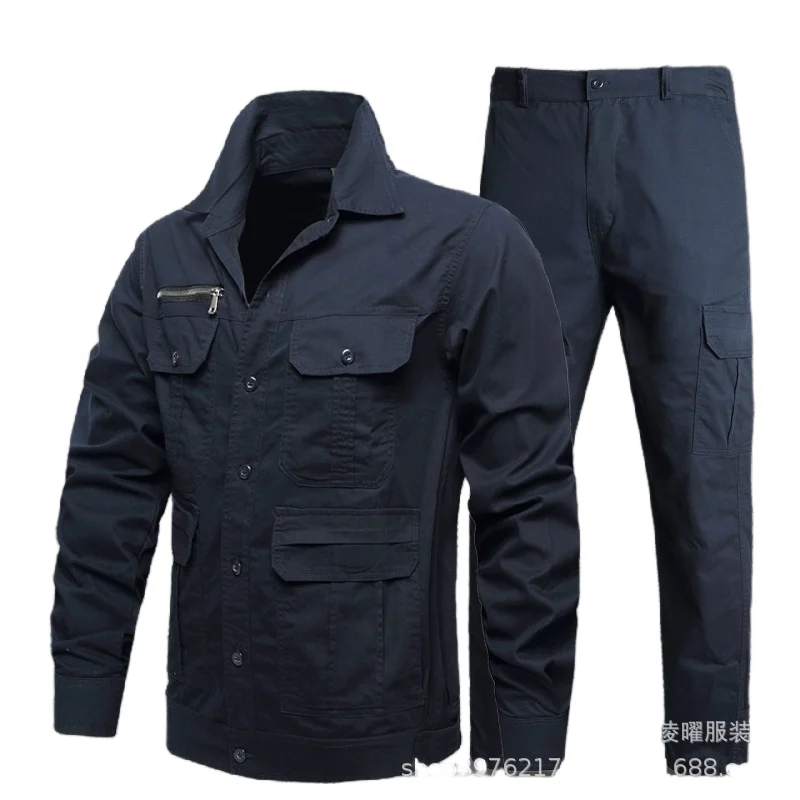(jacket+pants) Men's Work Clothes Pure Cotton Labor Protection Wear Resistant Electric Welding Auto Repair Flame Retardant Set 4