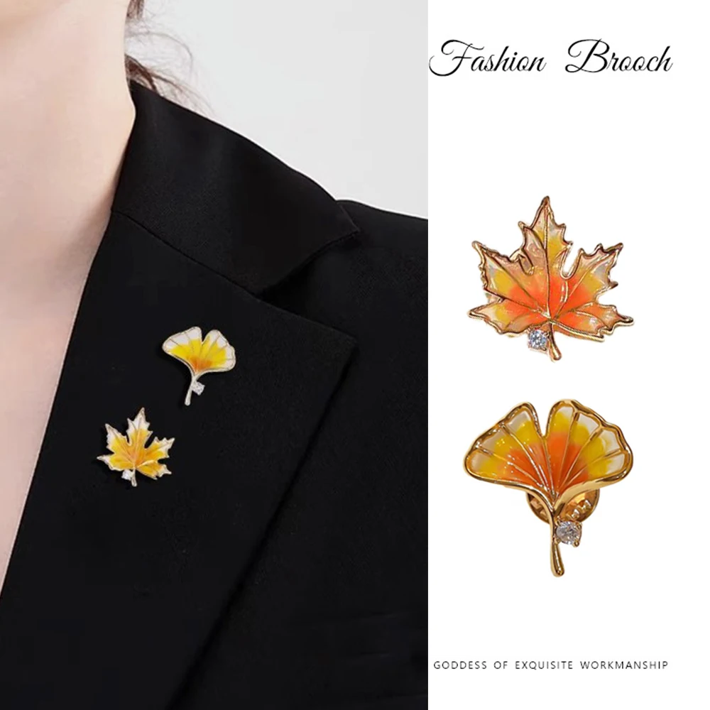 EMEGCY Ginkgo Biloba Brooch With Pearl – Gold Leaf Pin With Zircon For Women’s Jewelry Gift