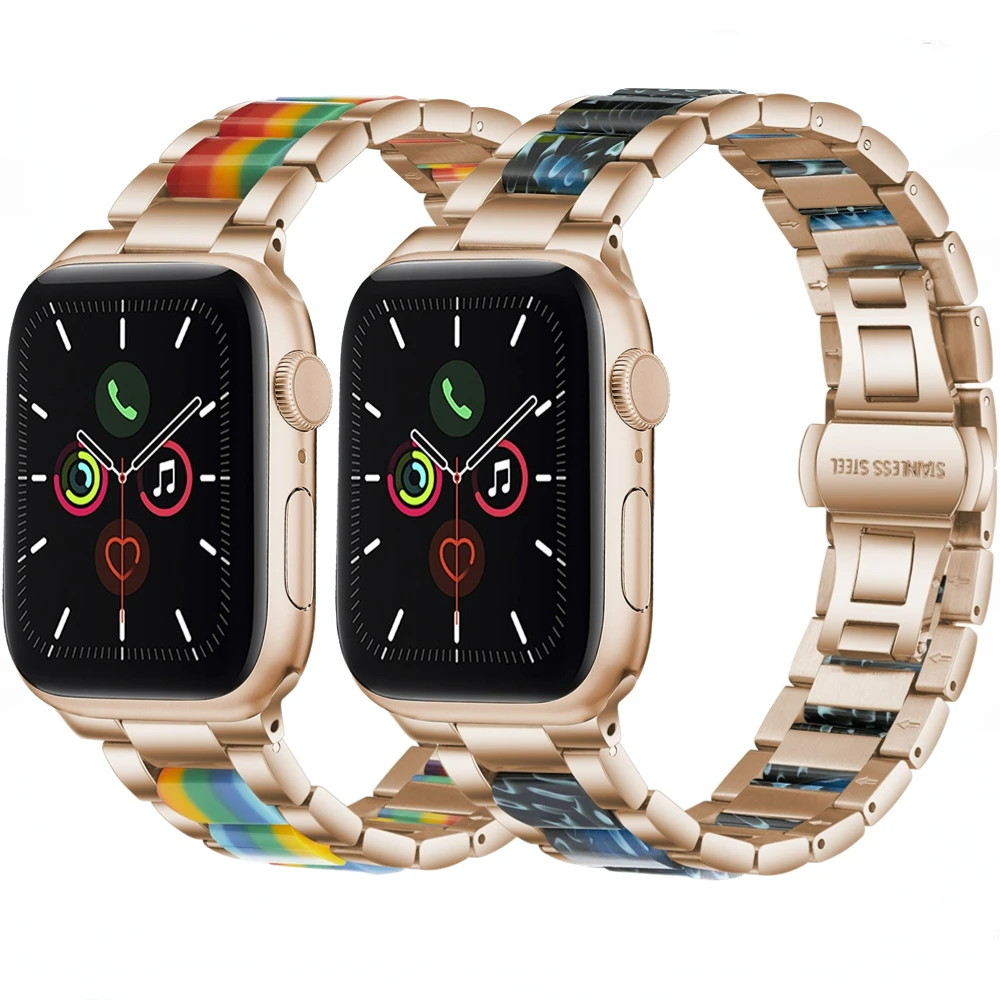 Metal Resin Strap for Apple Watch Ultra 9 8 7 49mm 45mm 41mm Stainless Stee Wristband for iWatch 6 5 4 3 SE 44mm 42mm 40mm 38mm