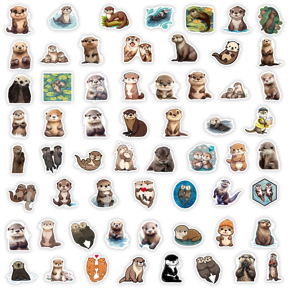 Adorable Cartoon Otter Sticker Set - DIY Gift, Decorative Decals for Laptops, Scrapbooks, Phones, and Bottles, Waterproof