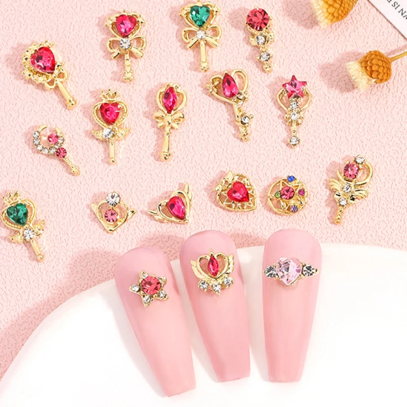 

10pcs Sailor Moon Nail Jewelry 3D Angel Love Zircon Nail Art Charms Luxury Manicure Diamonds Beautiful Girl Nails Accessories