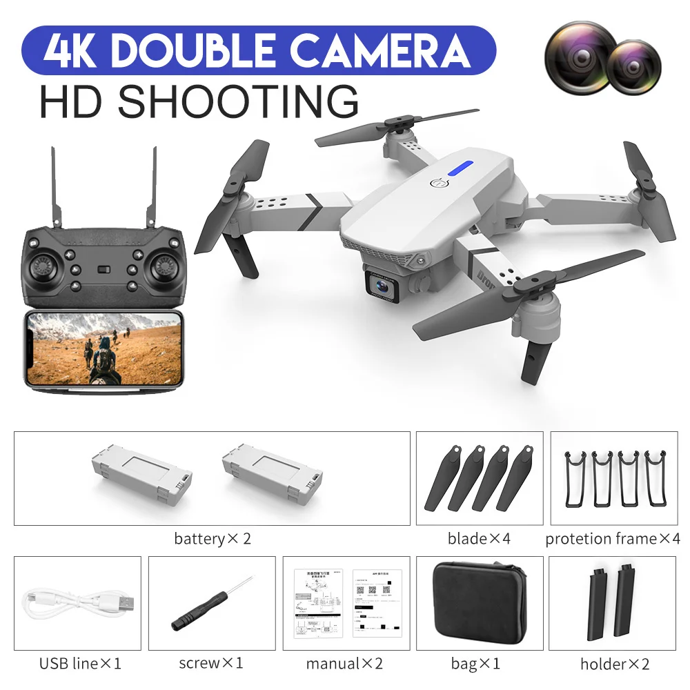 2022 NEW E88 Pro Wifi FPV Portable Foldable Remote Control Drones 4K HD Daul Camera Drone Rc Quadcopter Helicopter Dron Toys quadcopter remote RC Quadcopter