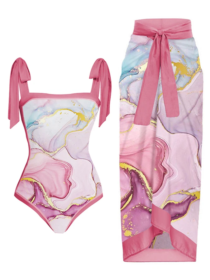 

Retro Swimsuit 2023 Women One Piece Swimwear Floral Print Bathing Suit Push Up Square Neck Beach Outfits Beachwear And Cover Up