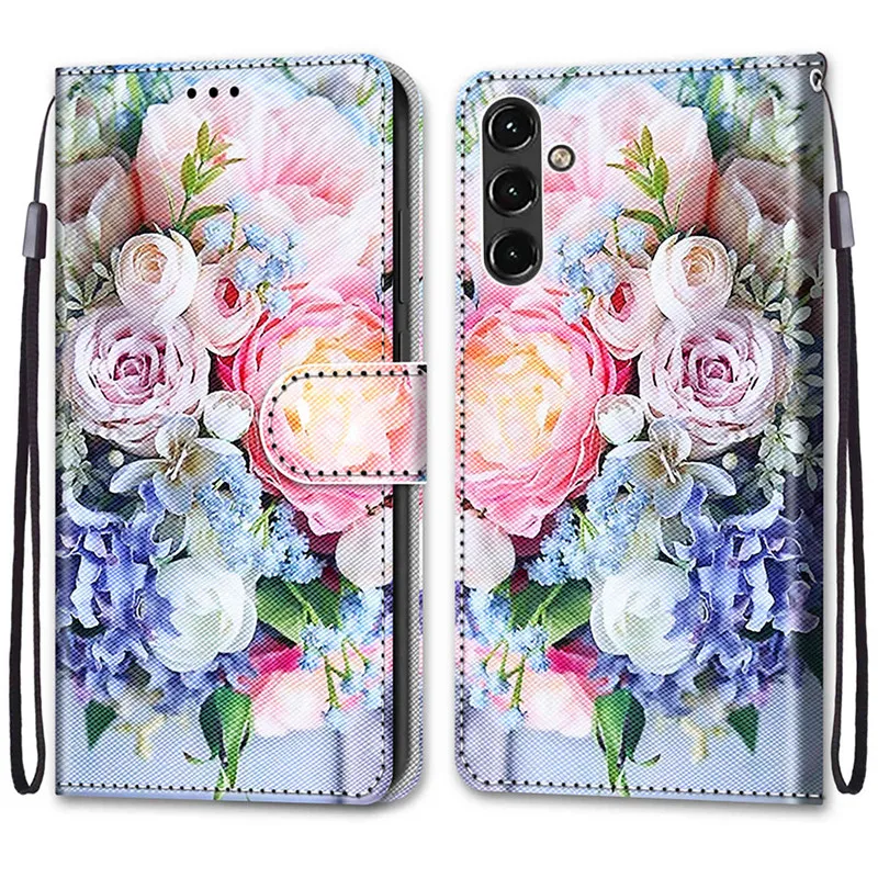 Phone Case Flower Pattern Flip Wallet Leather Stand Book Cover For Samsung Galaxy A14 4G SM-A145F A14 5G A146B