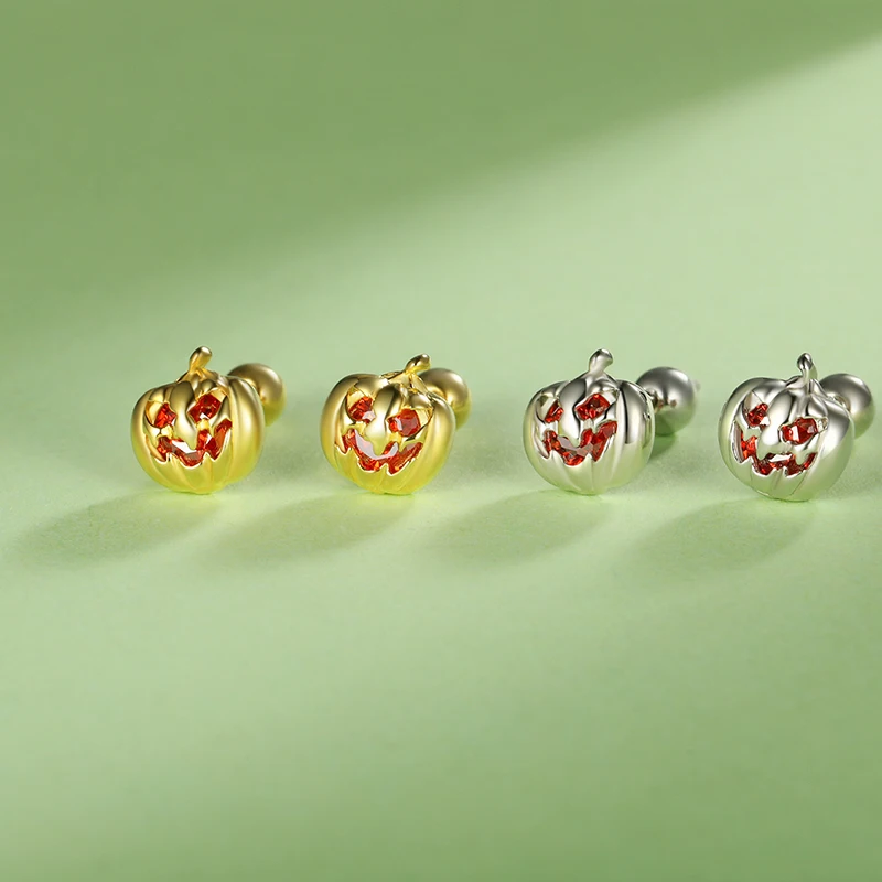 TrustDavis 진짜  키즈 할로윈 호박 CZ 스크류 스터드 귀걸이 딸 소녀 파인 쥬얼리 선물 DF2009