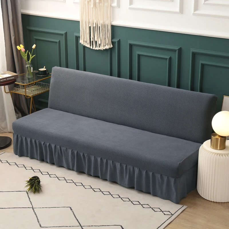 Stretch Futon Sofa Bed Cover Jacquard All-inclusive Armless Futon Cover with Skirt Ruffled Sofa Cover Furniture Protector 1PC 5