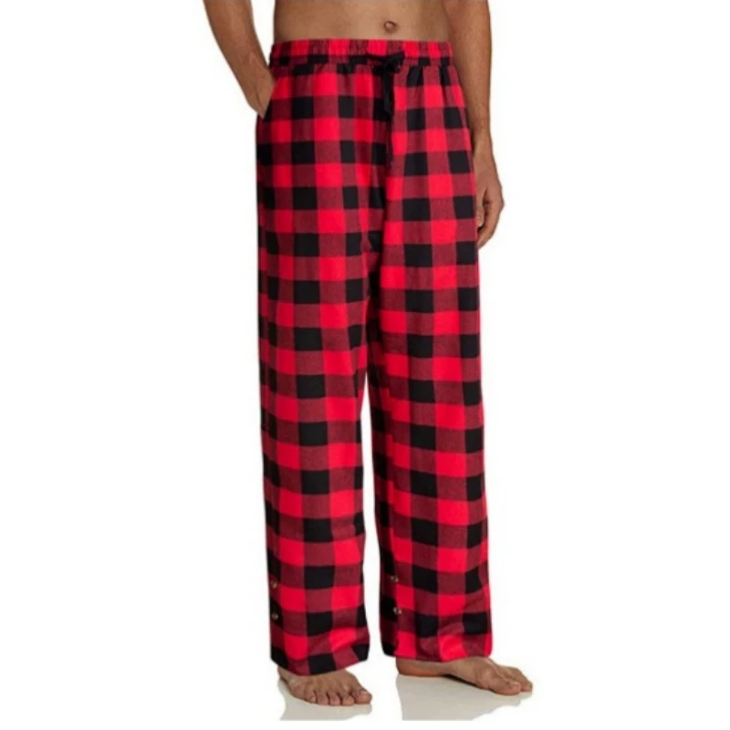 Men's Elastic Plaid Printed Pajama Pants Lace Up Home Casual Trousers Loose Fitting Comfortable Wide Leg Pants women spring autumn cotton pajama pants comfortable loose home wear wide leg sleepwear pant plus size ladies trousers 7xl