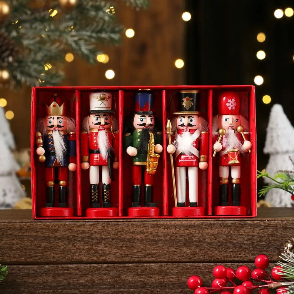 3/4/5Pcs Portable Figurines Nutcracker Puppet Painted Creative Soldier Puppet Pendant Colorful Nutcracker Doll Gifts