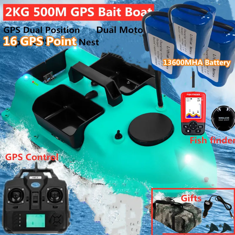 Gps Dual Position Fixed Speed Cruise Gps Rc Fishing Bait Boat 2Kg 500M Dual Motor 16 Point Nest Pull Net Hook 3-Hopper Bait V18