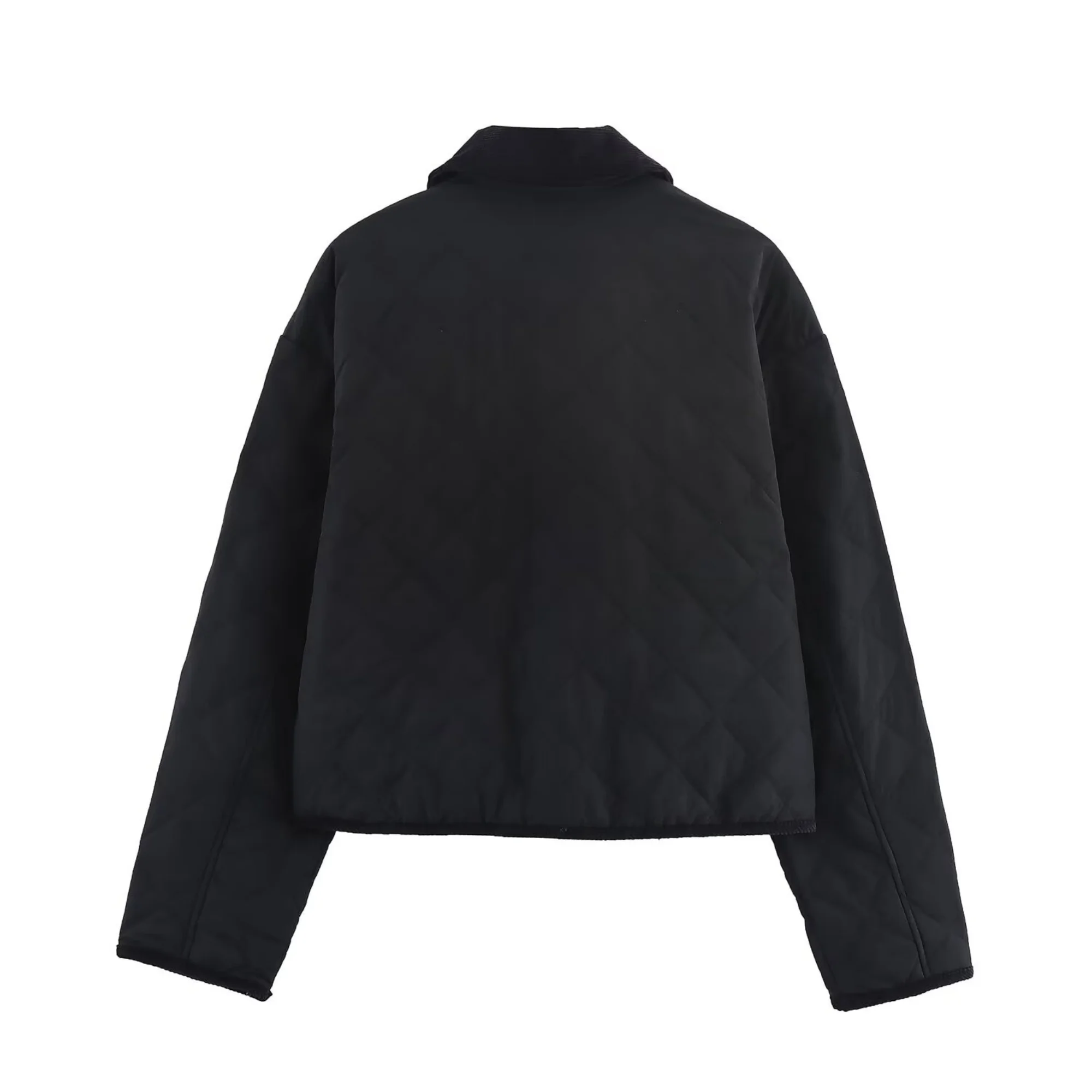 Autumn And Winter New Women'S Jacket Corduroy Splicing Turn-Down Collar Single-Breasted Warm Short Long-Sleeved Women'S Outerwea