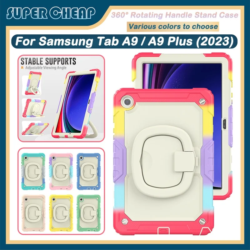 Per Samsung Tab A9 X110 A9 + A9 Plus X210 X216 Maniglia Rotante A 360 ° Copertura Per Cavalletto Custodia Antiurto Per Impieghi Gravosi
