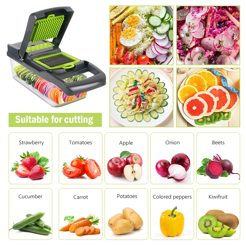 14 In 1 Multifunctional Vegetable Cutter Potato Slicer Carrot Grater Kitchen Accessories Gadgets Steel Blade Kitchen Tool
