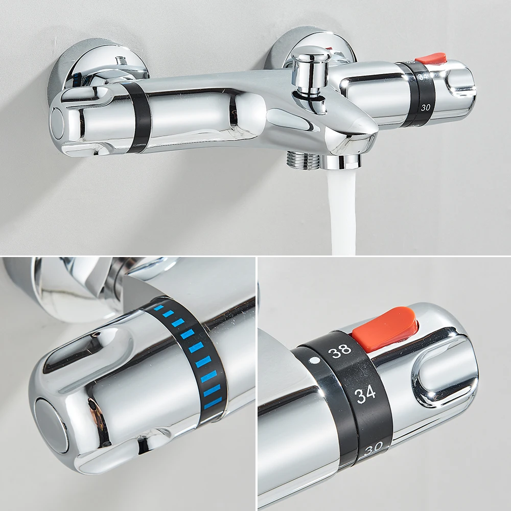 Thermostatic Shower Set Black/Chrome Brass Wall Mounted Bathroom Shower Thermostat Mixer Valve Handle Spray Bathroom Accessories 3