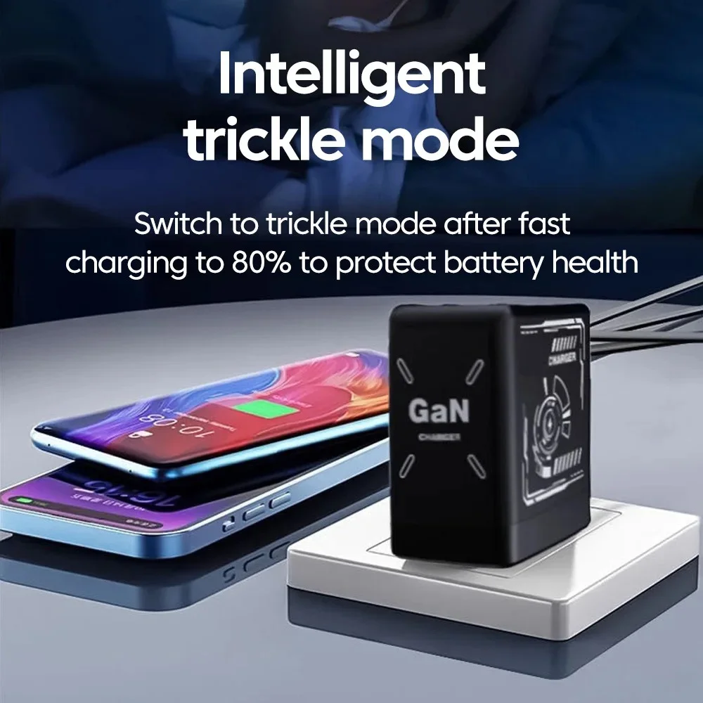 Foldable EU/US/UK Plug GaN Phone Charger with Retractable Type C to Lightning/Type C Cable Fast Charging Universal USB Charger