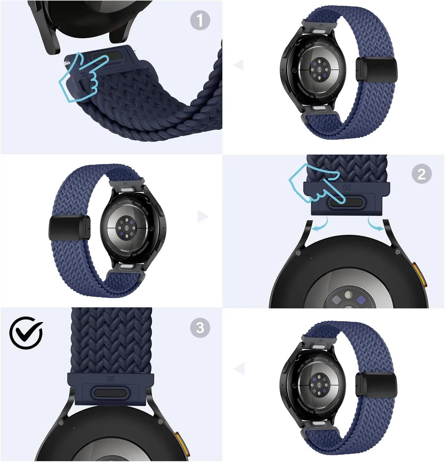 Magnetic Nylon Smartwatch Band, 22mm/20mm, Universal Fit