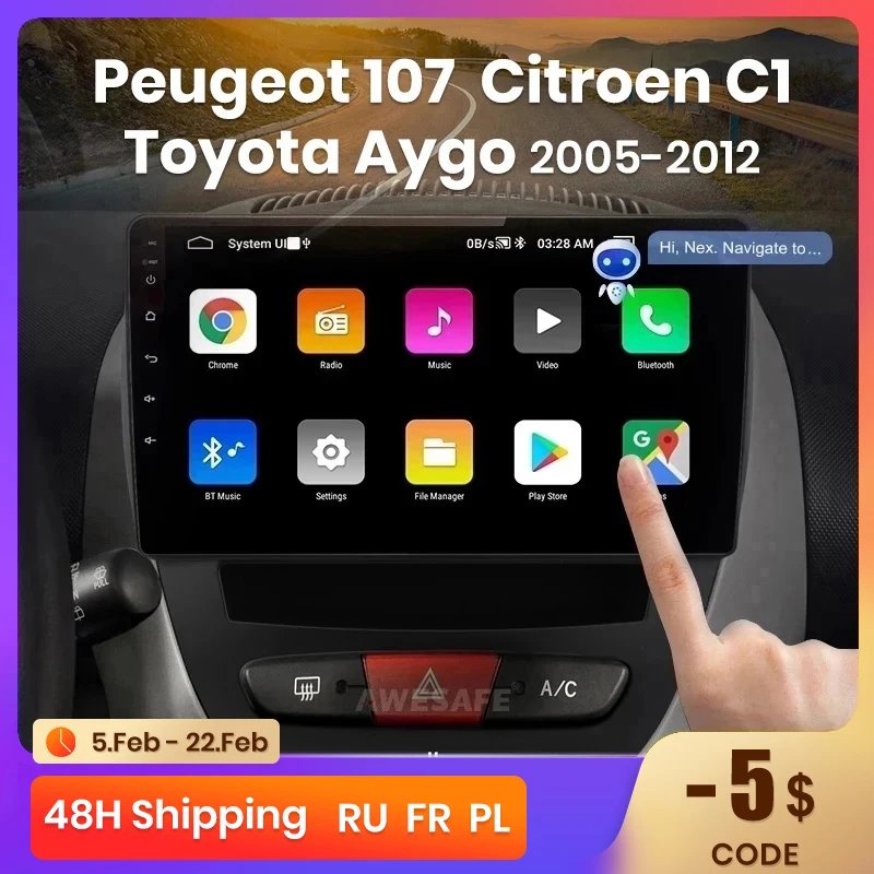 

AWESAFE Android радио для Peugeot 107 Citroen C1 Toyota Aygo 2005 - 2014 автомобильное радио мультимедиа CarPlay 2 din dvd 8 ГБ + 128 ГБ