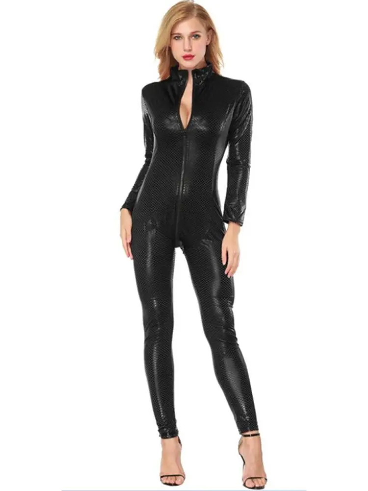Body Catsuit En Similicuir Femme Avec Zip - Stringbody Bustier élastique