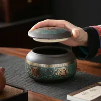 Creative Purple Sand Tea Canister Ceramic Seal Candy Jar Portable Coffee Beans Nut Medicinal Herb Storage Box Food Container New 1