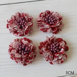 Elegant Red Chiffon Rose Camellia Flowers - Set of 10 for Weddings and Dress Embellishments (22)