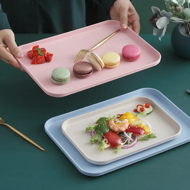 Rectangular Tray Wheat Straw Eco-friendly Bread Pan Plastic Storage Tray Cup Food Small Object Living Room Organizer Kitchen 6