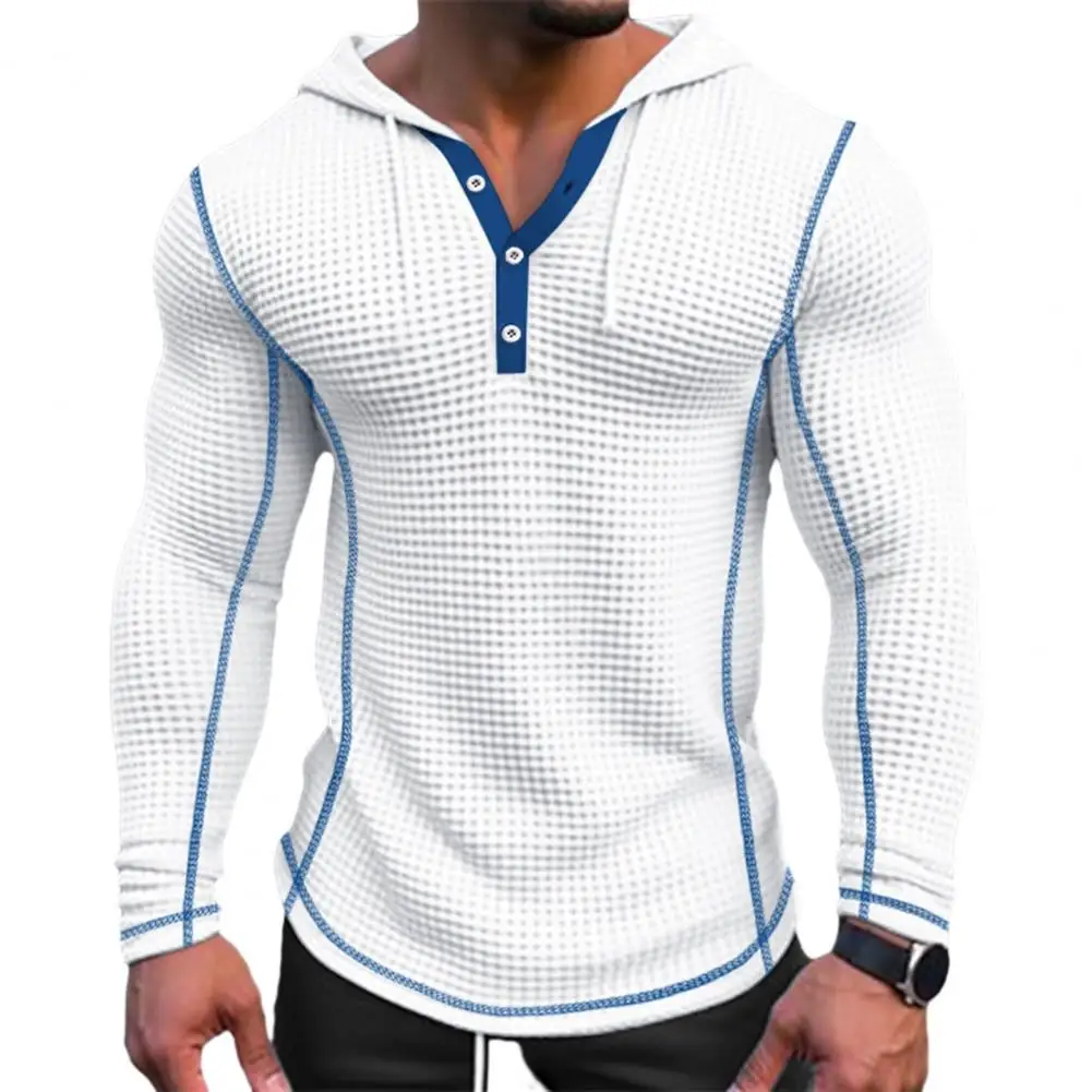 

Men Polyester Hoodie Men's Stylish Slim Fit Waffle Cotton Hoodie with Button Closing for Comfortable Casual Wear Breathable Long