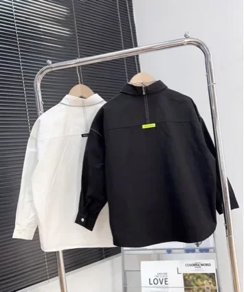 Boys' Artistic Style Pure Color Shirt Jacket Short Trendy Children's Spring Hot Sale Of The Season New Fashionable Top Quality C
