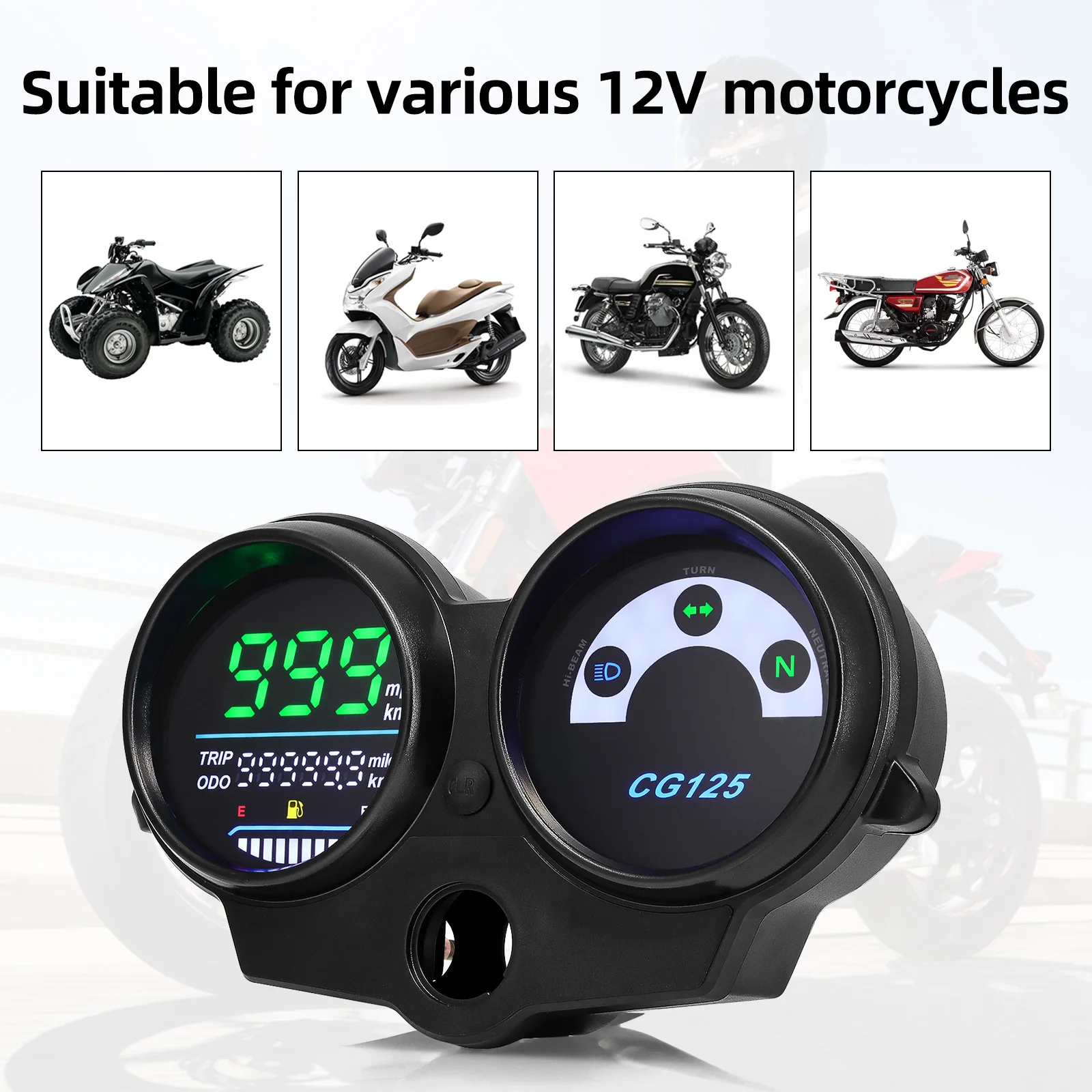 Motorcycle Speedometer 12V LED Digital Dashboard RPM Instruments KMH MPH Oil Level For CG125 2000-2008 Fan 125 Titan 125 2013