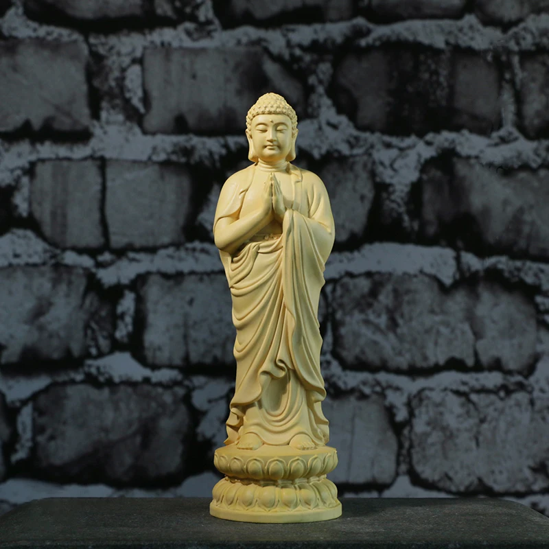 

21CM Sakyamuni Buddha Boxwood Gifts Wood Figures Buddha Statues Home Decoration Collection Ornaments