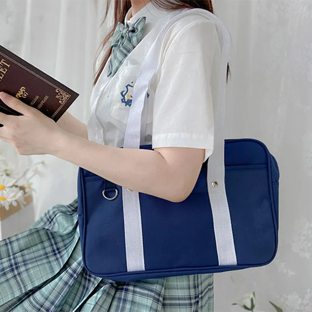 Large Capacity School Bag Solid Color Japanese Bag Teen Girls JK Uniform Handbag Zipper Closure Square Everyday Shoulder