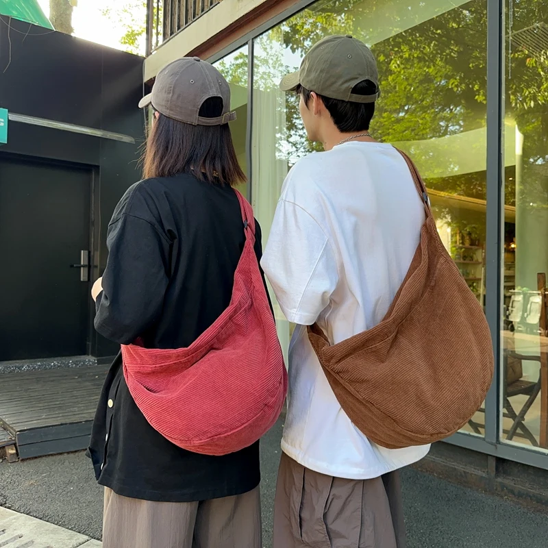 Cord-Freizeittasche, Schulter-Umhängetasche für Studenten, Einfarbige Damen-Shopper-Tasche mit Großer Kapazität, Schul-Umhängetasche – Detail 10