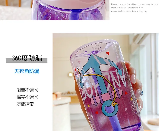 New 480ml water plastic bottle tumbler with straw lid stanley Kids kawaii  cup of drinking items termos glass Children's gift - AliExpress