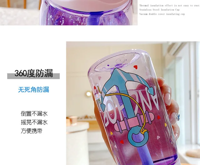 New 480ml water plastic bottle tumbler with straw lid stanley Kids kawaii  cup of drinking items termos glass Children's gift