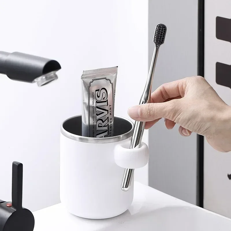 JUSTINLAU Couple Toothbrush Stainless Steel Liner Children's Simple Mouthwash Cup Drinking Utensil Home Bathroom_voghion.com