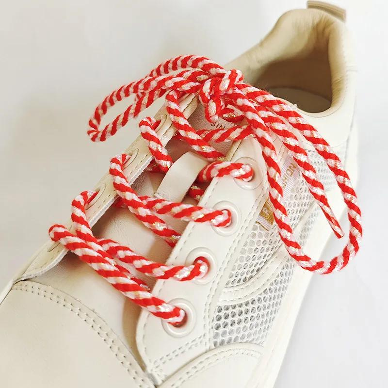 Gold-Silber-Faden-Twill, 5 mm, runde Seil-Schnürsenkel, grob gewebte Polyester-Schnürsenkel für gewebte Herren, sportliche, lässige Sneaker-Schuhe – Detail 9