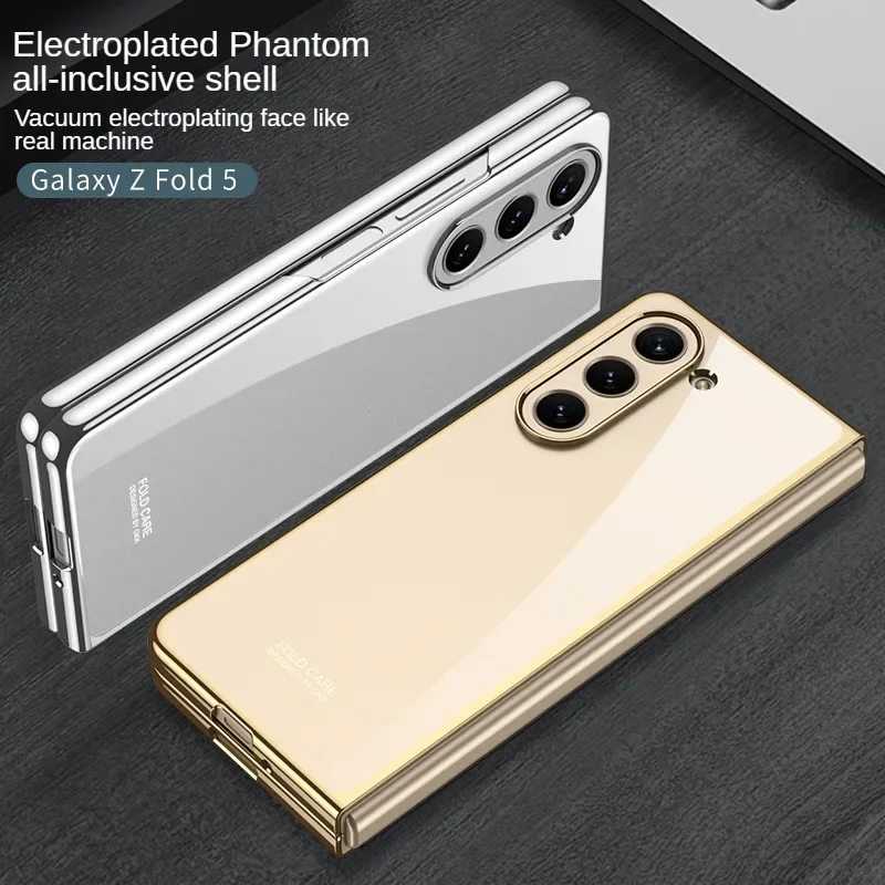 For Samsung Galaxy Z Fold 5 Case Electroplating Transparent Colorful Folding Shockproof Protection Hard Back Cover Accessories