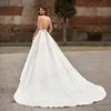Modern Stain Square Collar Wedding Dresses A Line Applique Lace Bride Gown With Pockets Backless Sleeveless For Women Customized 2