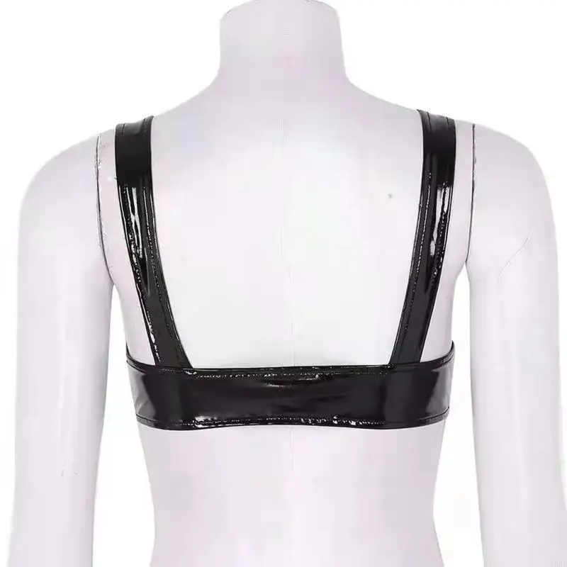 N5KB Glossy Open Cup Bras Pu Leather Bra Tops Hollow Out Breast Female Underwear