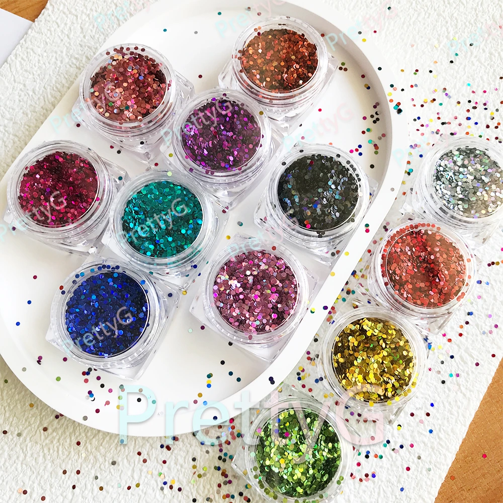 PrettyG 1 Box Mini 1mm Dots Circle Sequins Holographic Neon Glitter Cute Shape For Resin DIY Nail Art Decorations Accessories