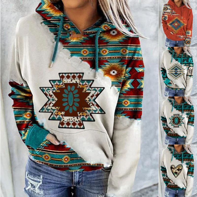 Women Vintage Cartoon Print Elegant Loose Pullover  Autumn Casual Long Sleeve Tops Ladies Winter Hooded Kawaii Sweatshirt