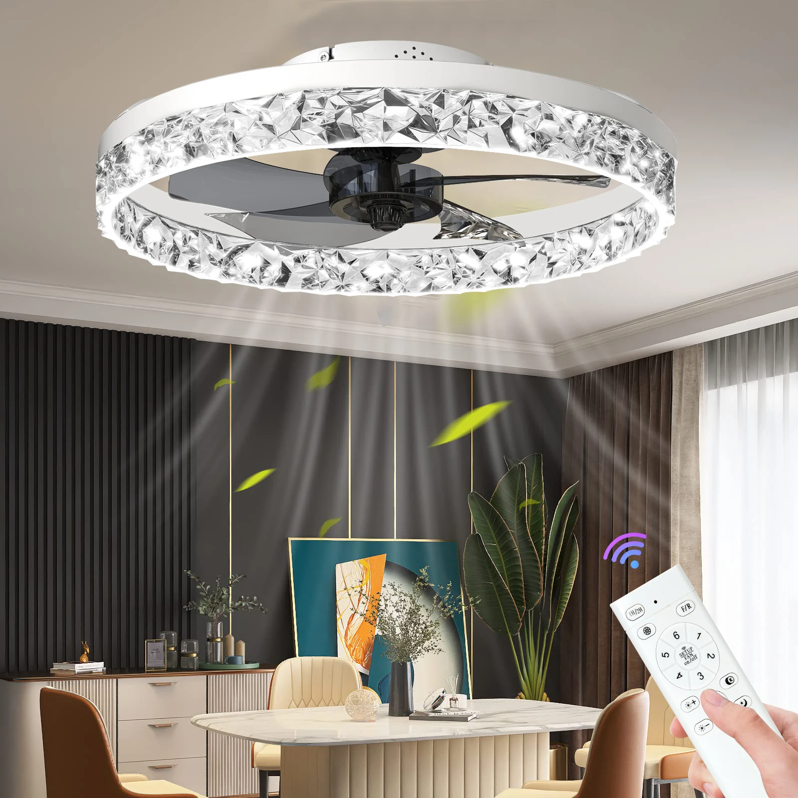 LED 조명 및 원격 제어 모던 천장 선풍기, 홈 데코, 침실, 거실, 다이닝 룸, 광택 조광 전기 팬 