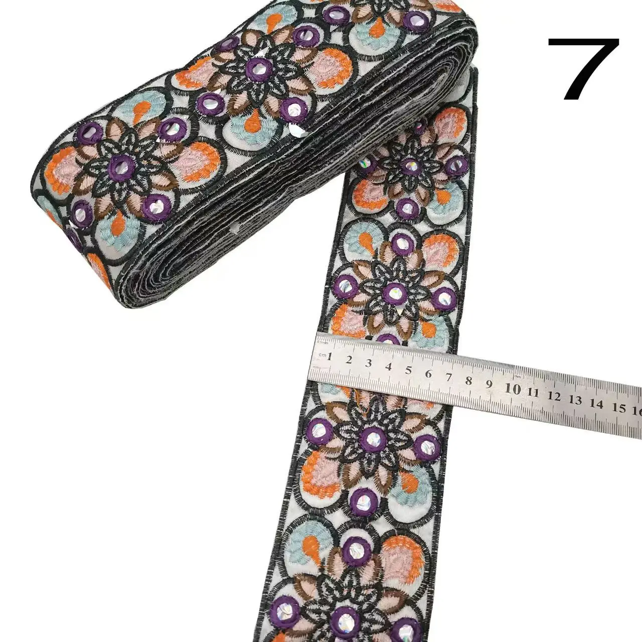 Colorful Flower Embroidery Sequins for DIY Clothing Wedding Dress Curtain Cuff Accessories 7.5 cm