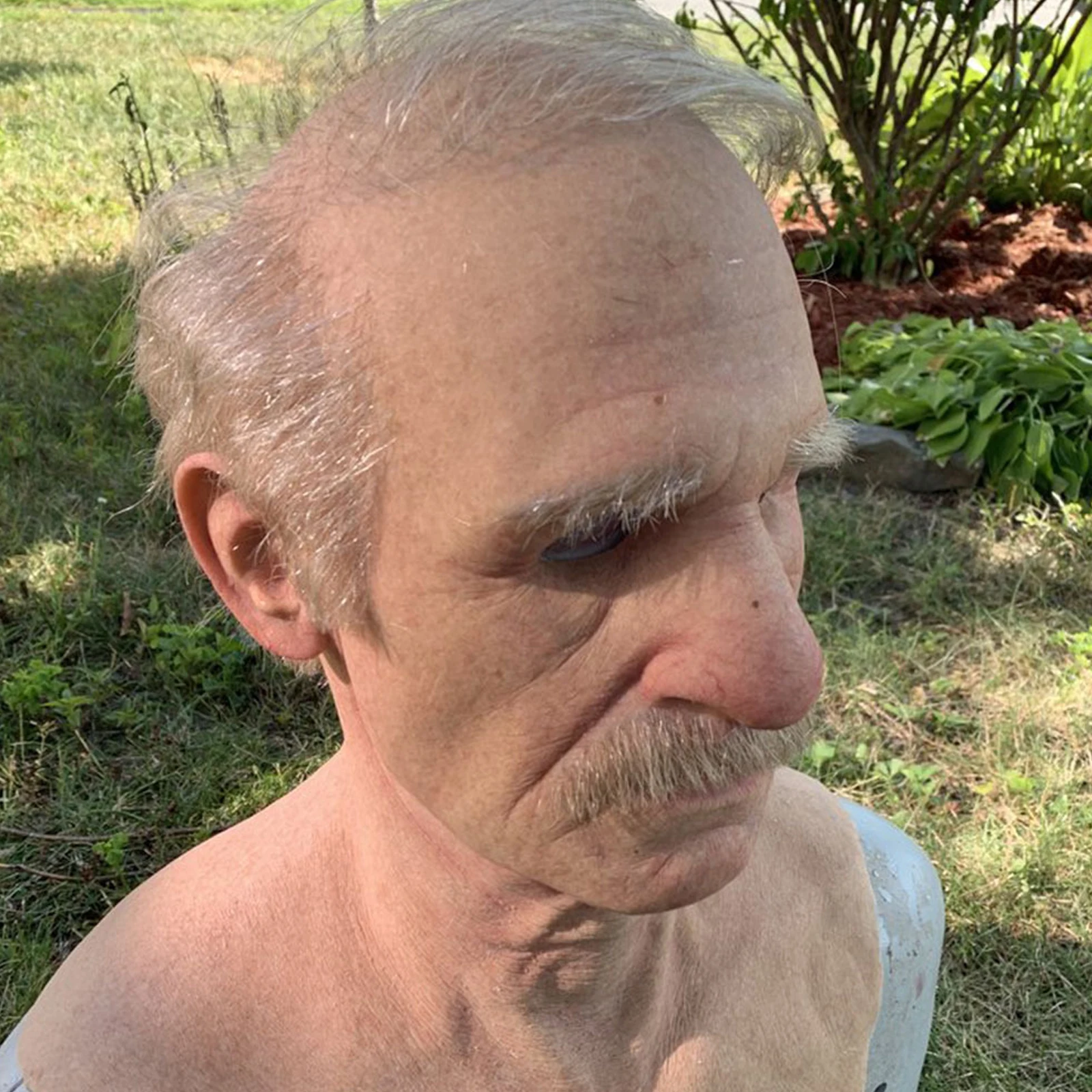 Realistic Face Mask Old Grandpa Shaped Latex Headgear with Wig Halloween Cosplay Tools Carnival Party Bald Old Man Mask Headset Face Mask Halloween Mask Party Masks 3d Face Masks