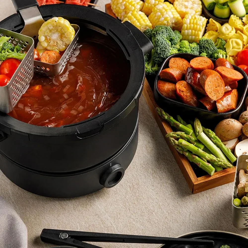 Adjustable Temperature Broth and Meat Fondue Pot 2-4 People, Includes 4 Perforated Baskets