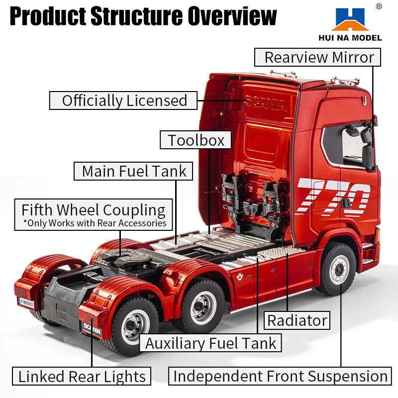 1:18 HUINA 1501 Scania 770S RC CarTrailer Head Alloy Model