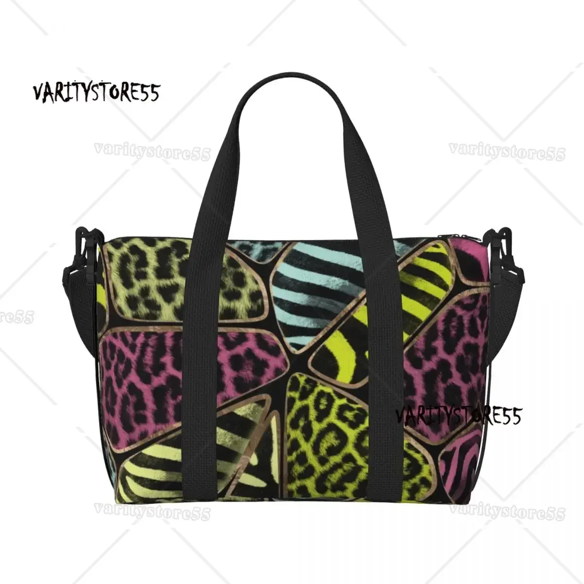Large Colorful Animal Print Tote Bag for Women Leopard and Zebra Shoulder Shopping Gym Beach Travel Bag