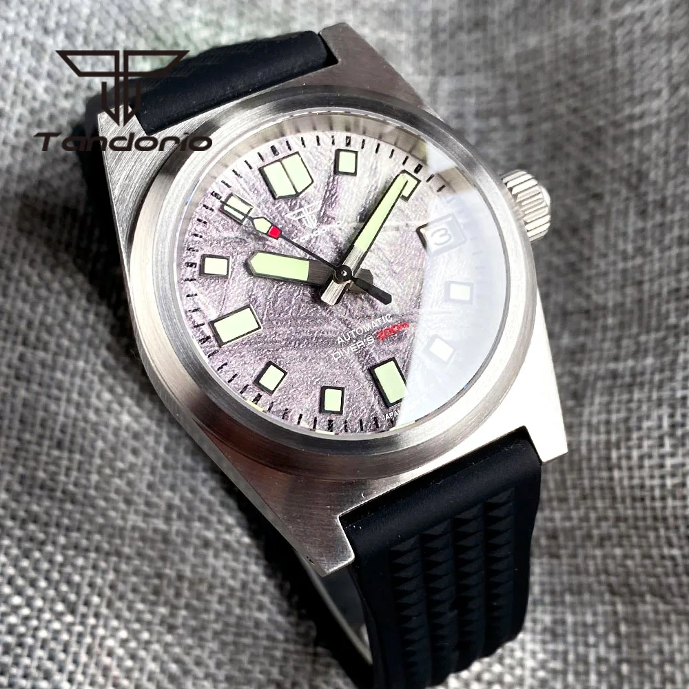 Tandorio 38Mm Nh35A Quadrante Modello Meteorite 200M Orologio Subacqueo Automatico Spazzolato Per Uomo Ar Vetro Zaffiro Data Vite Corona Luminosa