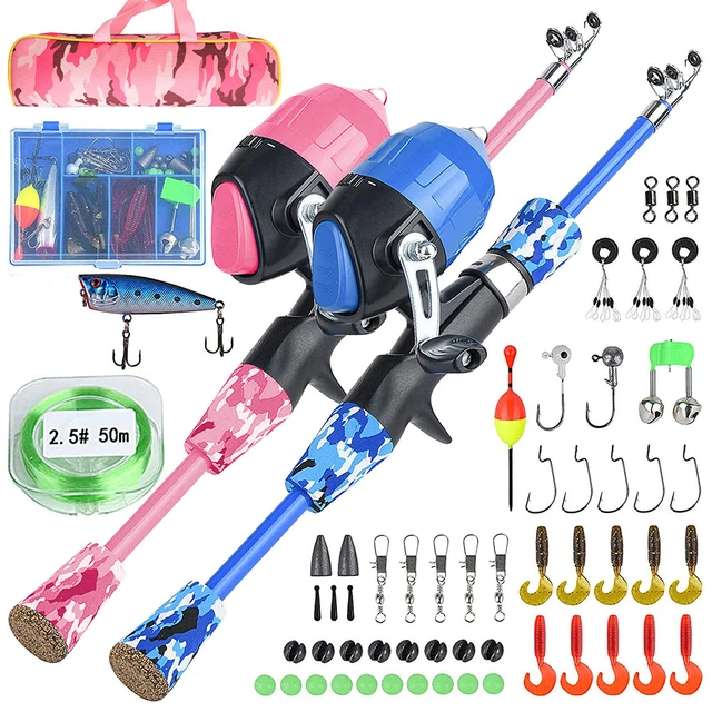 Kids Fishing Pole Pink Portable Telescopic Fishing Rod and Reel Combo Kit  with Spincast Fishing Reel Tackle Box for children - AliExpress