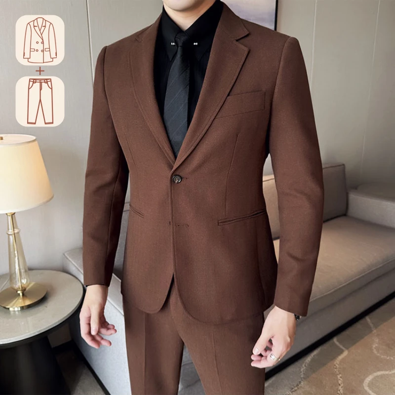 Thickened High-quality Pure Color Business Casual Men's Linen Blend Pinstripe Suit for Autumn and Winter.Wedding Dress M-4XL
