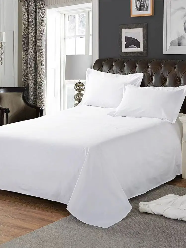 One Piece of Single Bed Sheetss (Excluding Pillowcases and Pillow Cores) Washed Material Pure White Hotel Bed Sheetss B&B Single and Double Home Use 2