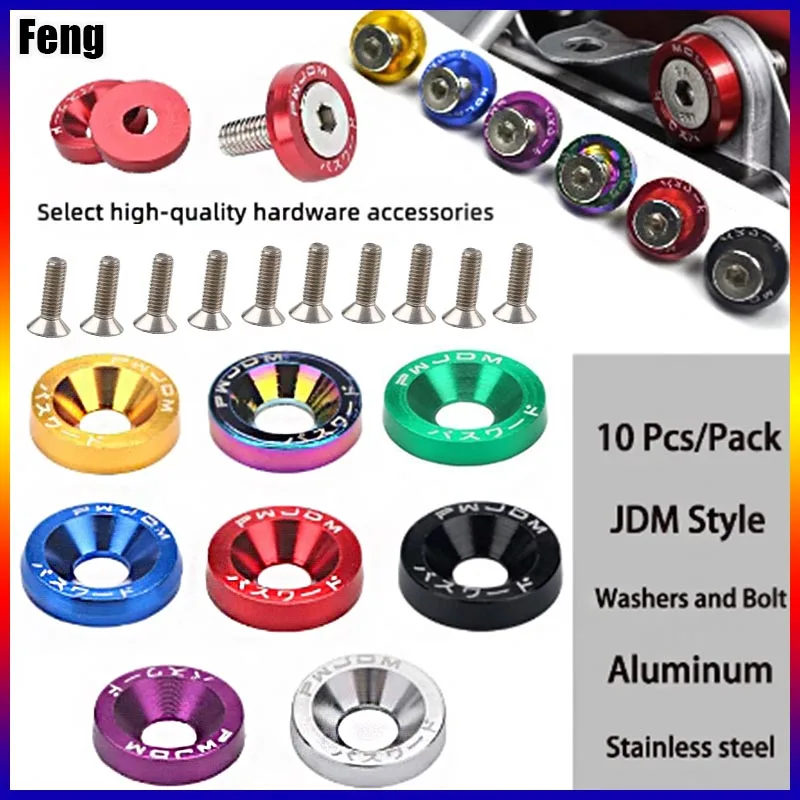 Universal JDM Car Modified Hex Fasteners Fender Washer M6 Bolt Honda Bumper Engine Concave Screws RSX EK EG DC 10 Pcs Auto Fasteners Auto Accessories Car Screws Fender Washers